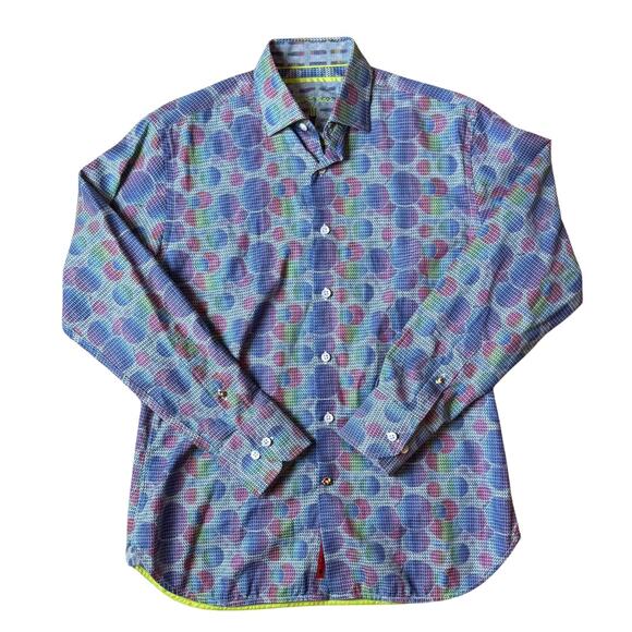 Visconti Black Multi Colored Bubble Mens Button Down Collared Dress Shirt Small - Picture 1 of 7